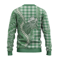 Green Hawaii Palaka Cowboy Turtle Ugly Christmas Sweater Hawaiian Paniolo Puakenikeni Maile Lei - Polynesian Pride
