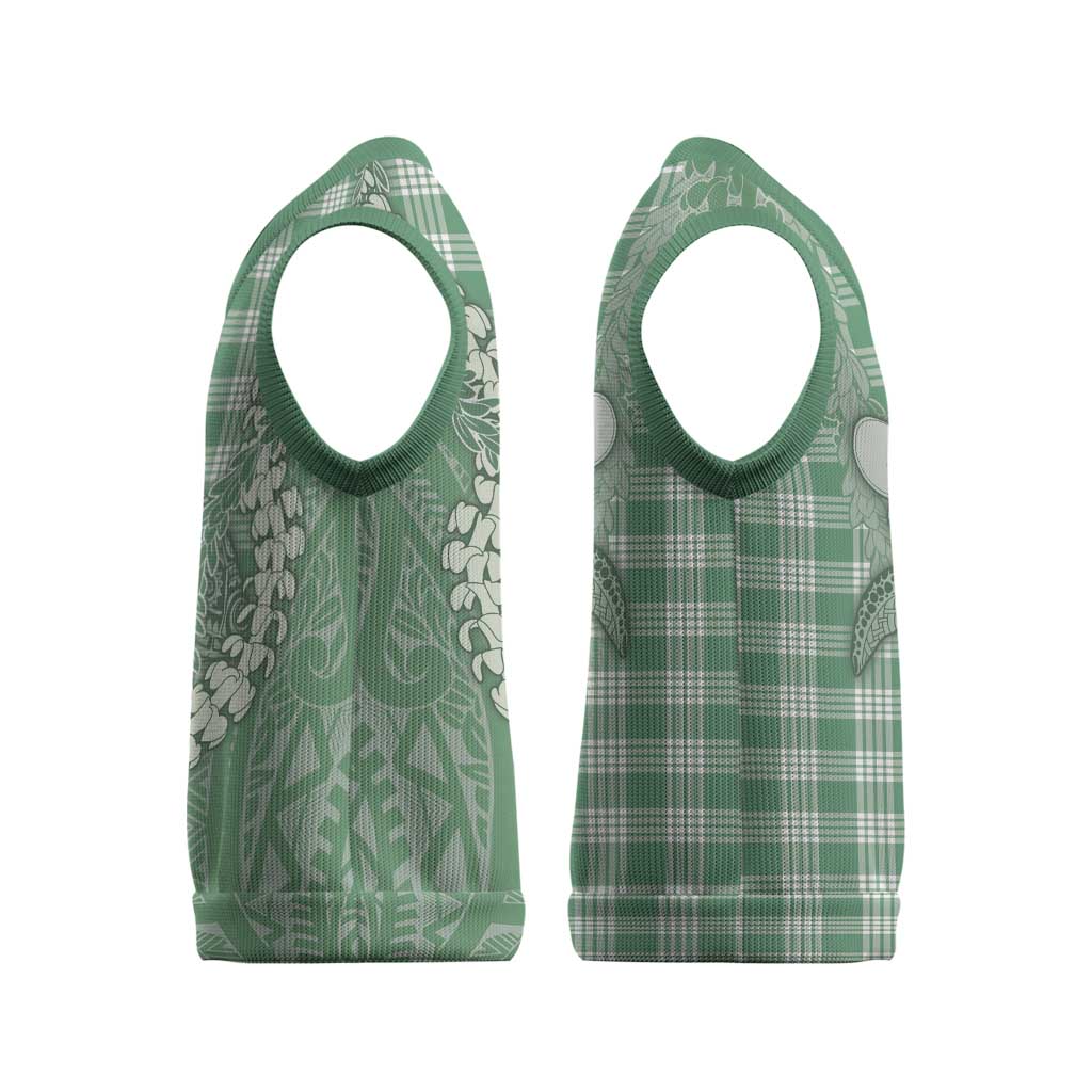 Green Hawaii Palaka Cowboy Turtle Christmas Knitted V-Neck Vest Hawaiian Paniolo Puakenikeni Maile Lei - Polynesian Pride