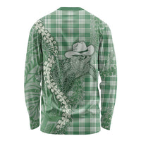 Green Hawaii Palaka Cowboy Turtle Long Sleeve Shirt Hawaiian Paniolo Puakenikeni Maile Lei - Polynesian Pride