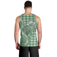 Green Hawaii Palaka Cowboy Turtle Men Tank Top Hawaiian Paniolo Puakenikeni Maile Lei - Polynesian Pride