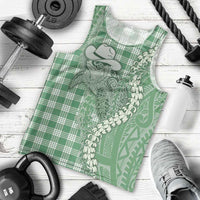 Green Hawaii Palaka Cowboy Turtle Men Tank Top Hawaiian Paniolo Puakenikeni Maile Lei - Polynesian Pride