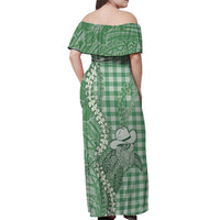 Green Hawaii Palaka Cowboy Turtle Off Shoulder Maxi Dress Hawaiian Paniolo Puakenikeni Maile Lei - Polynesian Pride
