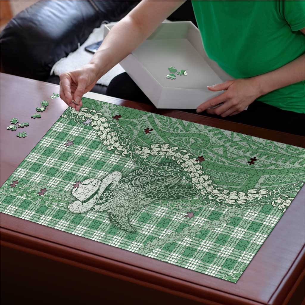 Green Hawaii Palaka Cowboy Turtle Puzzle Hawaiian Paniolo Puakenikeni Maile Lei - Polynesian Pride