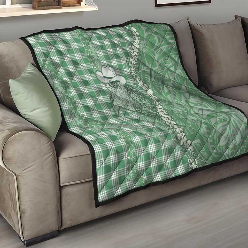 Green Hawaii Palaka Cowboy Turtle Quilt Hawaiian Paniolo Puakenikeni Maile Lei - Polynesian Pride