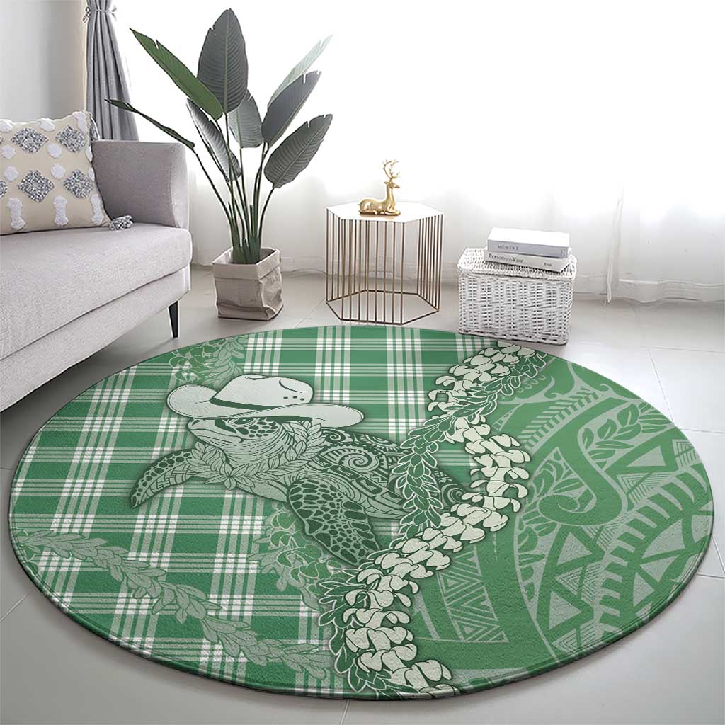 Green Hawaii Palaka Cowboy Turtle Round Carpet Hawaiian Paniolo Puakenikeni Maile Lei DT05 - Polynesian Pride