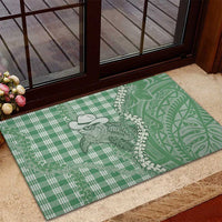 Green Hawaii Palaka Cowboy Turtle Rubber Doormat Hawaiian Paniolo Puakenikeni Maile Lei - Polynesian Pride