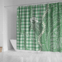 Green Hawaii Palaka Cowboy Turtle Shower Curtain Hawaiian Paniolo Puakenikeni Maile Lei - Polynesian Pride