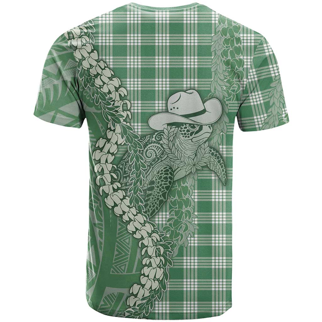 Green Hawaii Palaka Cowboy Turtle T Shirt Hawaiian Paniolo Puakenikeni Maile Lei - Polynesian Pride