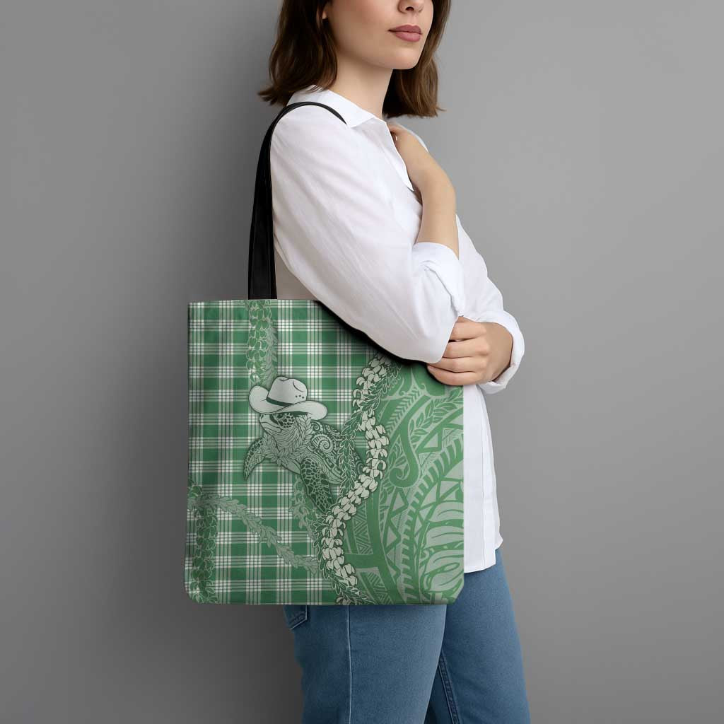 Green Hawaii Palaka Cowboy Turtle Tote Bag Hawaiian Paniolo Puakenikeni Maile Lei - Polynesian Pride