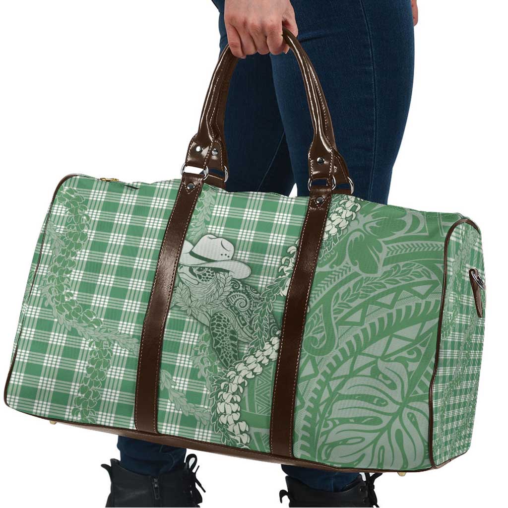 Green Hawaii Palaka Cowboy Turtle Travel Bag Hawaiian Paniolo Puakenikeni Maile Lei - Polynesian Pride