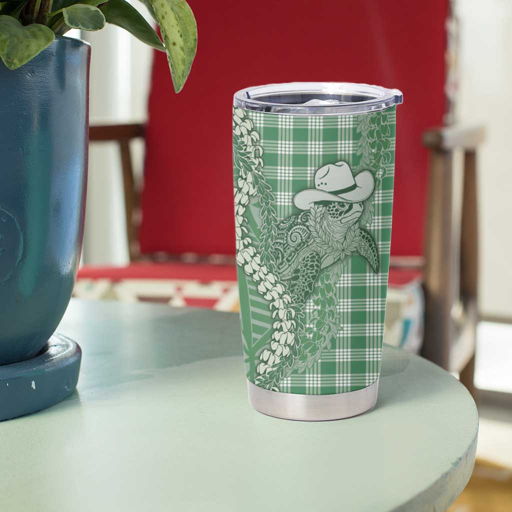 Green Hawaii Palaka Cowboy Turtle Tumbler Cup Hawaiian Paniolo Puakenikeni Maile Lei - Polynesian Pride