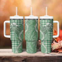 Green Hawaii Palaka Cowboy Turtle Tumbler With Handle Hawaiian Paniolo Puakenikeni Maile Lei - Polynesian Pride