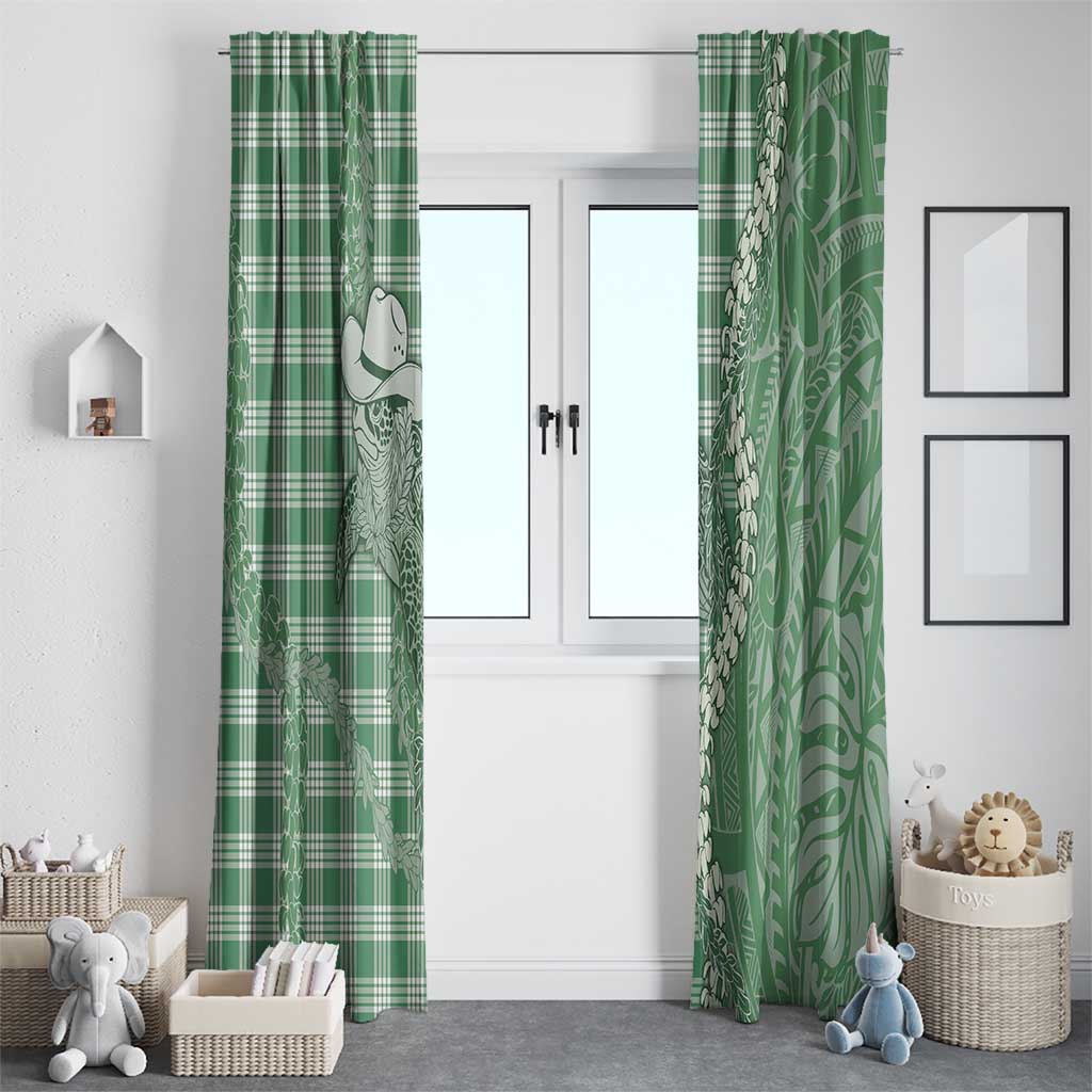 Green Hawaii Palaka Cowboy Turtle Window Curtain Hawaiian Paniolo Puakenikeni Maile Lei DT05 - Polynesian Pride