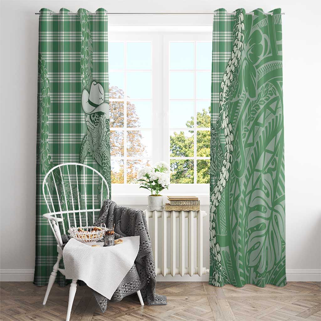 Green Hawaii Palaka Cowboy Turtle Window Curtain Hawaiian Paniolo Puakenikeni Maile Lei DT05 - Polynesian Pride