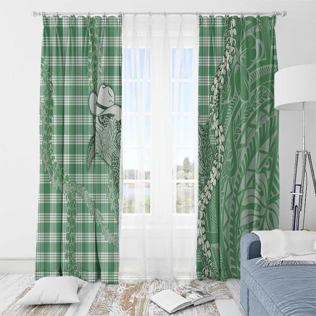 Green Hawaii Palaka Cowboy Turtle Window Curtain Hawaiian Paniolo Puakenikeni Maile Lei DT05 - Polynesian Pride