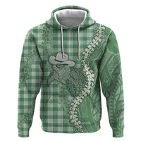 Green Hawaii Palaka Cowboy Turtle Zip Hoodie Hawaiian Paniolo Puakenikeni Maile Lei - Polynesian Pride