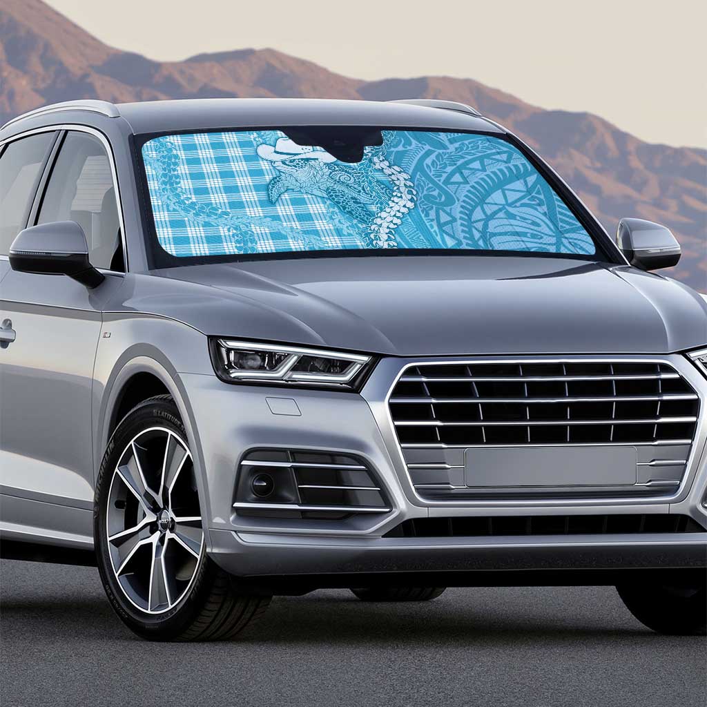 Blue Hawaii Palaka Cowboy Turtle Auto Sun Shade Hawaiian Paniolo Puakenikeni Maile Lei - Polynesian Pride