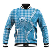 Blue Hawaii Palaka Cowboy Turtle Baseball Jacket Hawaiian Paniolo Puakenikeni Maile Lei - Polynesian Pride