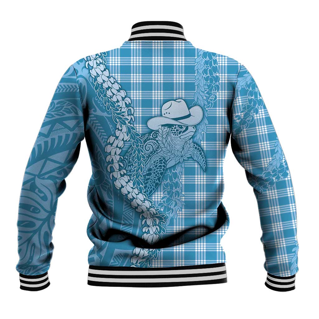 Blue Hawaii Palaka Cowboy Turtle Baseball Jacket Hawaiian Paniolo Puakenikeni Maile Lei - Polynesian Pride