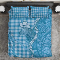 Blue Hawaii Palaka Cowboy Turtle Bedding Set Hawaiian Paniolo Puakenikeni Maile Lei - Polynesian Pride