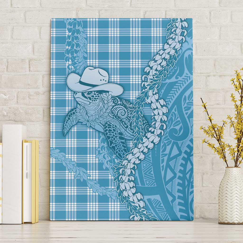 Blue Hawaii Palaka Cowboy Turtle Canvas Wall Art Hawaiian Paniolo Puakenikeni Maile Lei - Polynesian Pride