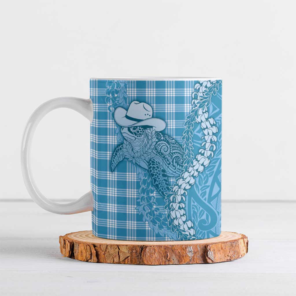 Blue Hawaii Palaka Cowboy Turtle Ceramic Mug Hawaiian Paniolo Puakenikeni Maile Lei - Polynesian Pride