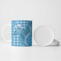 Blue Hawaii Palaka Cowboy Turtle Ceramic Mug Hawaiian Paniolo Puakenikeni Maile Lei - Polynesian Pride