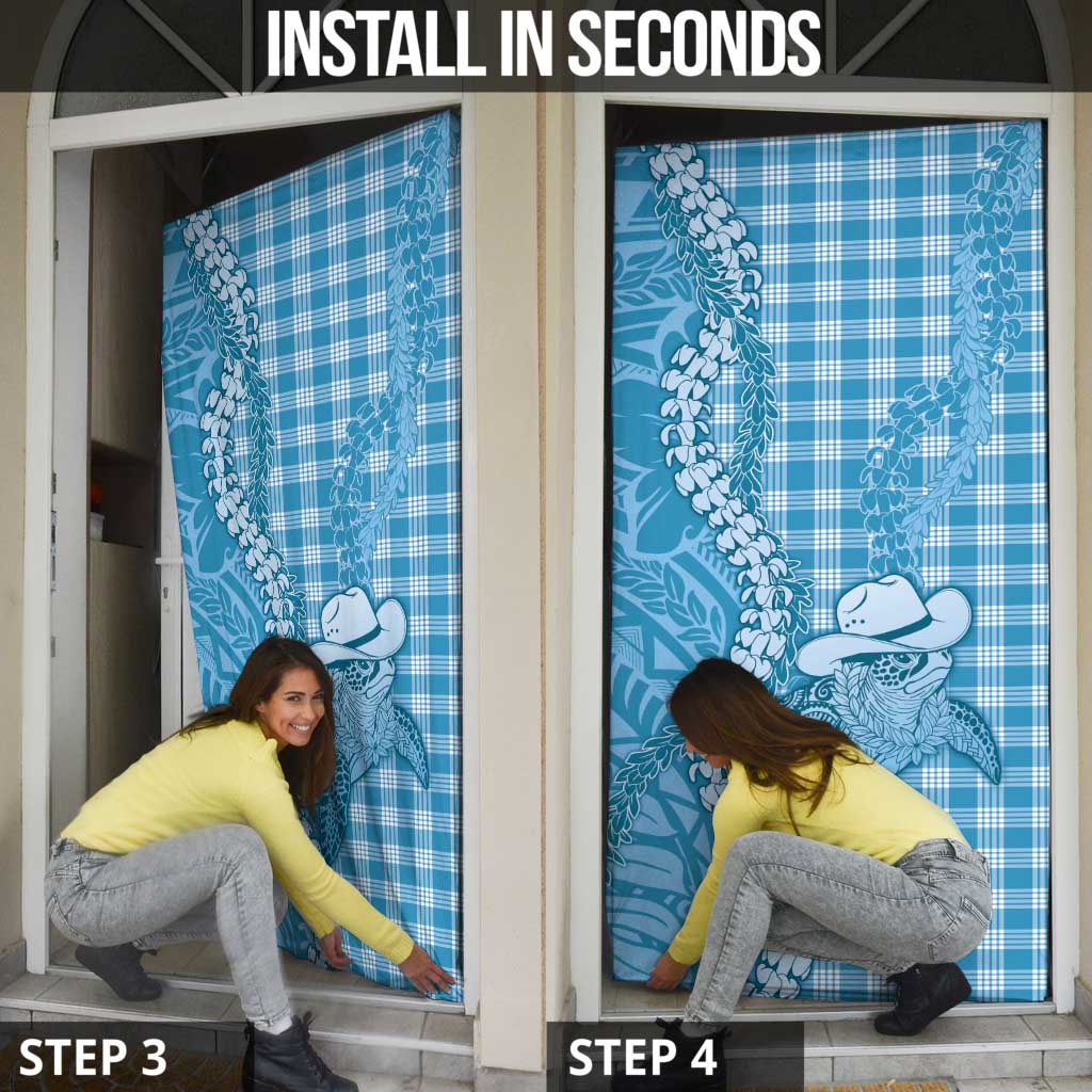 Blue Hawaii Palaka Cowboy Turtle Door Cover Hawaiian Paniolo Puakenikeni Maile Lei - Polynesian Pride