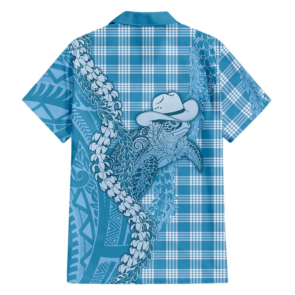 Blue Hawaii Palaka Cowboy Turtle Family Matching Puletasi and Hawaiian Shirt Hawaiian Paniolo Puakenikeni Maile Lei DT05 - Polynesian Pride