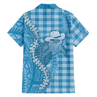 Blue Hawaii Palaka Cowboy Turtle Family Matching Puletasi and Hawaiian Shirt Hawaiian Paniolo Puakenikeni Maile Lei DT05 - Polynesian Pride