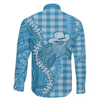 Blue Hawaii Palaka Cowboy Turtle Family Matching Puletasi and Hawaiian Shirt Hawaiian Paniolo Puakenikeni Maile Lei DT05 - Polynesian Pride