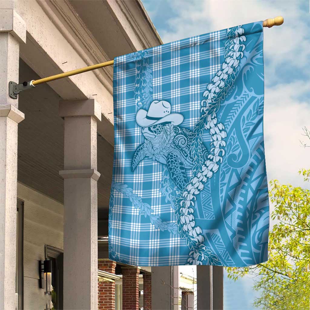 Blue Hawaii Palaka Cowboy Turtle Garden Flag Hawaiian Paniolo Puakenikeni Maile Lei DT05 House Flag Blue - Polynesian Pride
