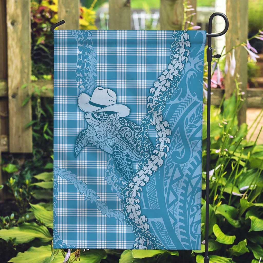 Blue Hawaii Palaka Cowboy Turtle Garden Flag Hawaiian Paniolo Puakenikeni Maile Lei DT05 Garden Flag Blue - Polynesian Pride