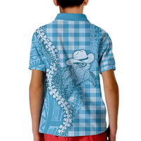 Blue Hawaii Palaka Cowboy Turtle Kid Polo Shirt Hawaiian Paniolo Puakenikeni Maile Lei - Polynesian Pride