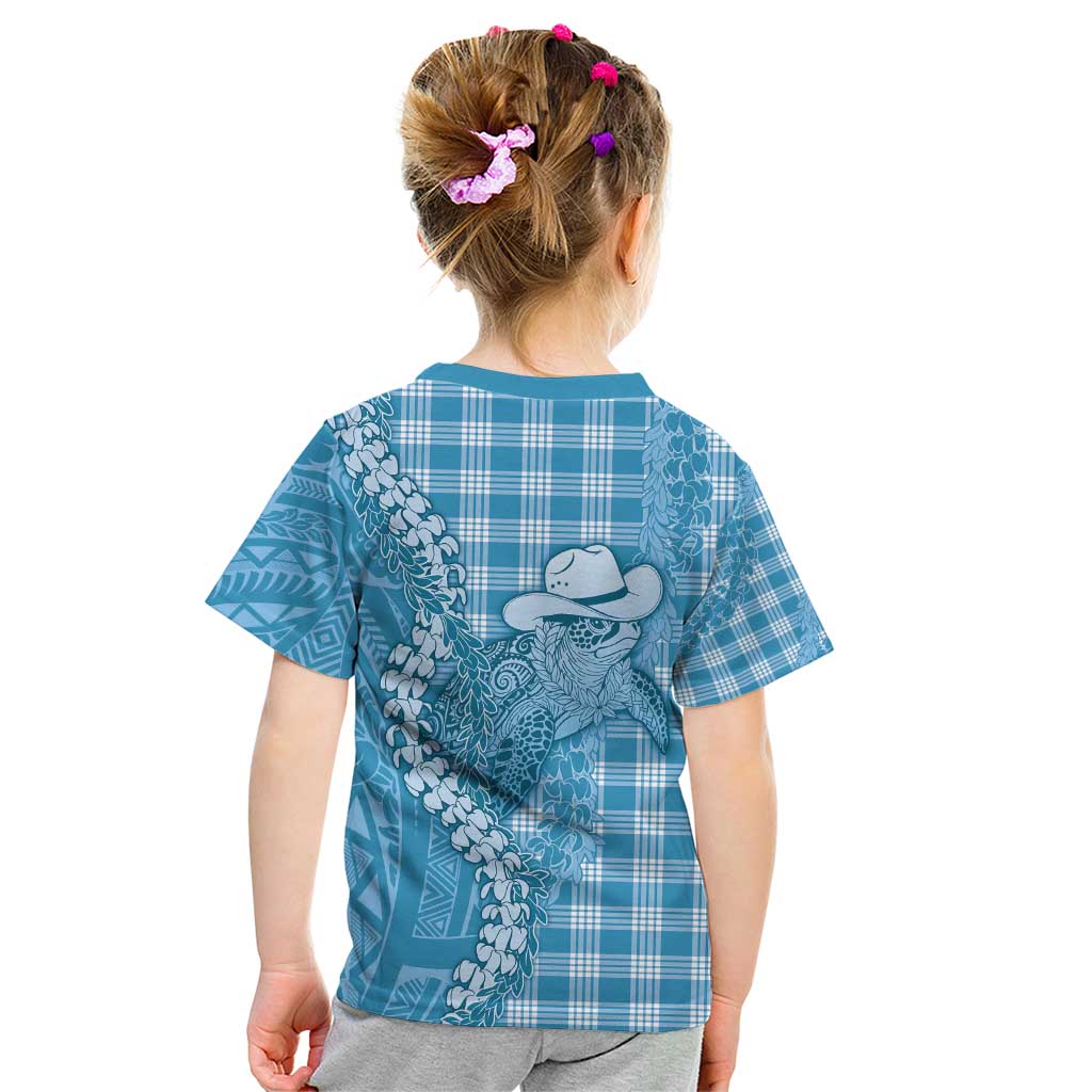 Blue Hawaii Palaka Cowboy Turtle Kid T Shirt Hawaiian Paniolo Puakenikeni Maile Lei - Polynesian Pride