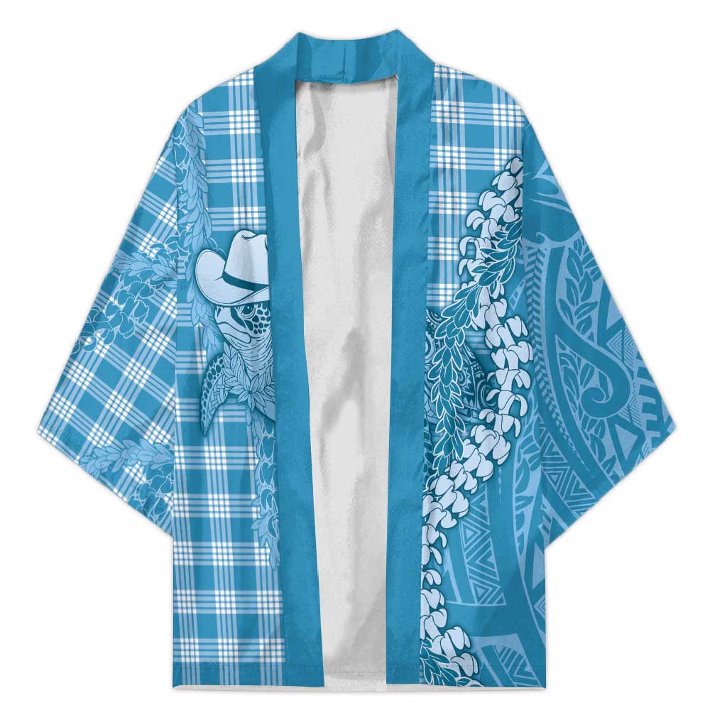 Blue Hawaii Palaka Cowboy Turtle Kimono Hawaiian Paniolo Puakenikeni Maile Lei - Polynesian Pride