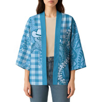 Blue Hawaii Palaka Cowboy Turtle Kimono Hawaiian Paniolo Puakenikeni Maile Lei - Polynesian Pride