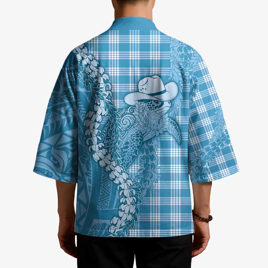 Blue Hawaii Palaka Cowboy Turtle Kimono Hawaiian Paniolo Puakenikeni Maile Lei - Polynesian Pride