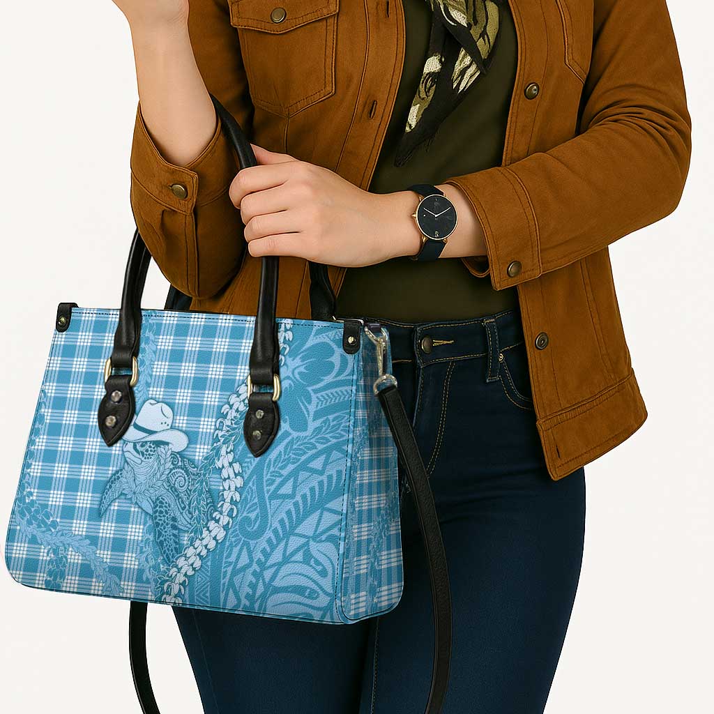Blue Hawaii Palaka Cowboy Turtle Leather Bag Hawaiian Paniolo Puakenikeni Maile Lei - Polynesian Pride