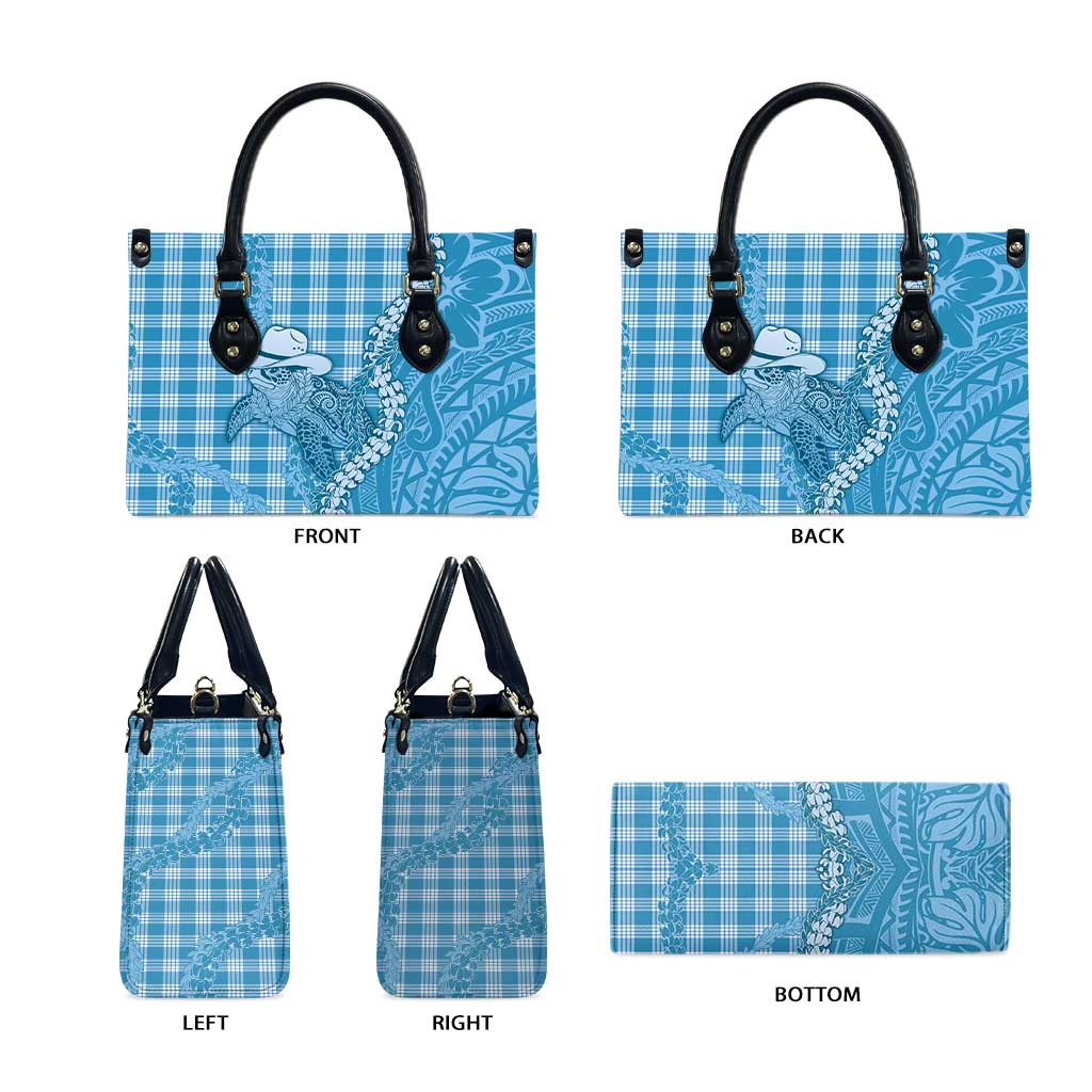 Blue Hawaii Palaka Cowboy Turtle Leather Bag Hawaiian Paniolo Puakenikeni Maile Lei - Polynesian Pride