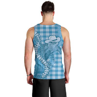 Blue Hawaii Palaka Cowboy Turtle Men Tank Top Hawaiian Paniolo Puakenikeni Maile Lei - Polynesian Pride