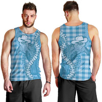 Blue Hawaii Palaka Cowboy Turtle Men Tank Top Hawaiian Paniolo Puakenikeni Maile Lei - Polynesian Pride