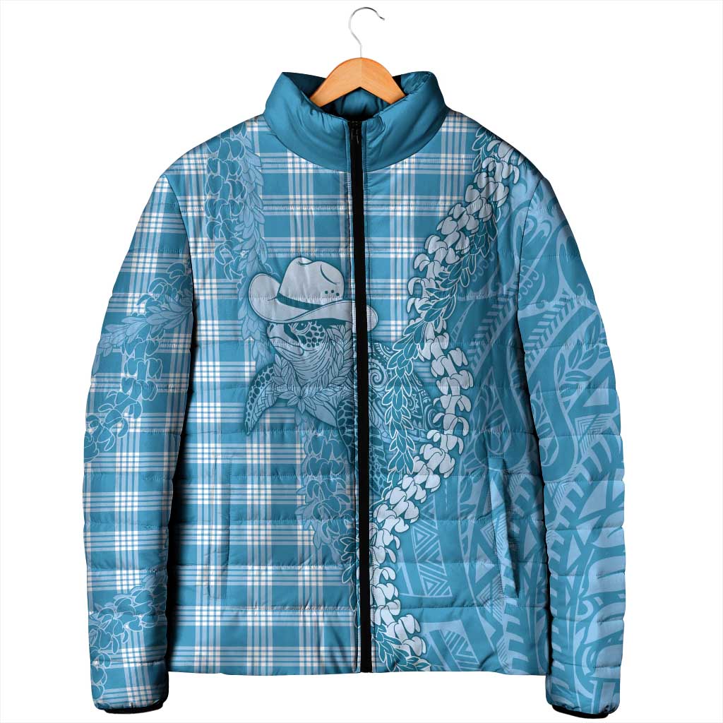 Blue Hawaii Palaka Cowboy Turtle Padded Jacket Hawaiian Paniolo Puakenikeni Maile Lei - Polynesian Pride