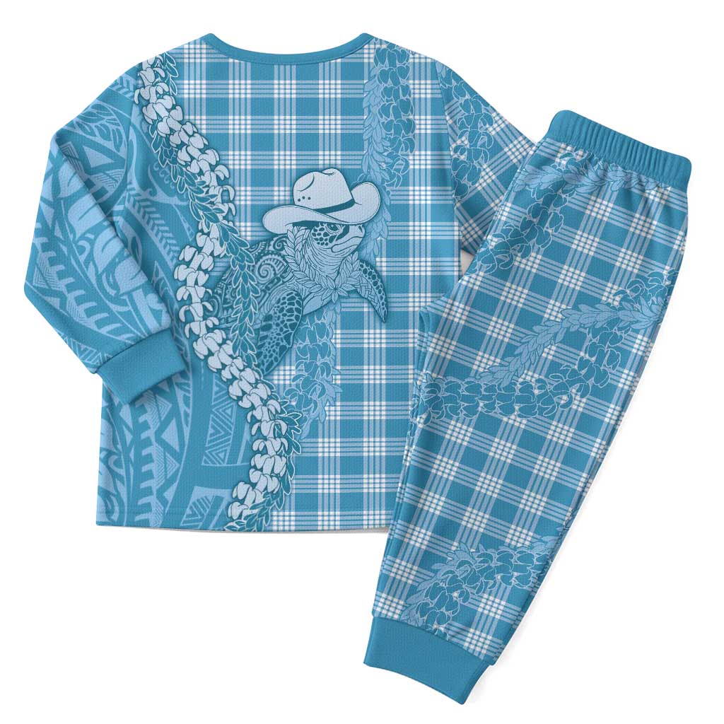 Blue Hawaii Palaka Cowboy Turtle Christmas Pajama Set Hawaiian Paniolo Puakenikeni Maile Lei - Polynesian Pride