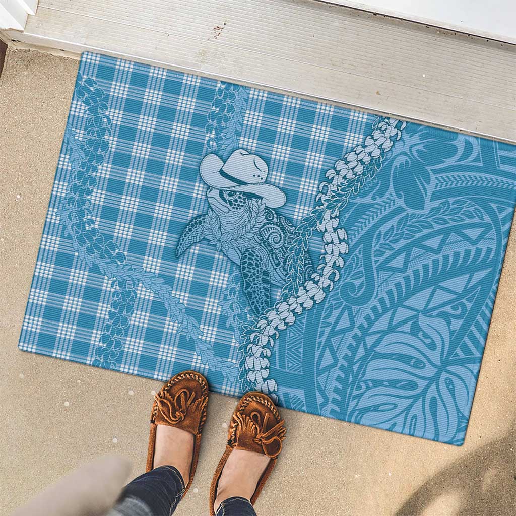 Blue Hawaii Palaka Cowboy Turtle Rubber Doormat Hawaiian Paniolo Puakenikeni Maile Lei - Polynesian Pride