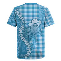 Blue Hawaii Palaka Cowboy Turtle Rugby Jersey Hawaiian Paniolo Puakenikeni Maile Lei - Polynesian Pride