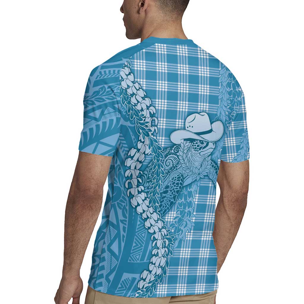 Blue Hawaii Palaka Cowboy Turtle Rugby Jersey Hawaiian Paniolo Puakenikeni Maile Lei - Polynesian Pride
