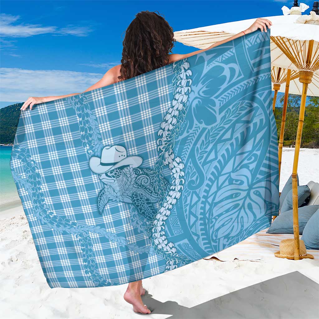 Blue Hawaii Palaka Cowboy Turtle Sarong Hawaiian Paniolo Puakenikeni Maile Lei DT05 One Size 44 x 66 inches Blue - Polynesian Pride