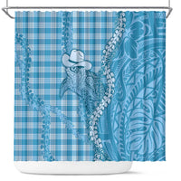 Blue Hawaii Palaka Cowboy Turtle Shower Curtain Hawaiian Paniolo Puakenikeni Maile Lei - Polynesian Pride
