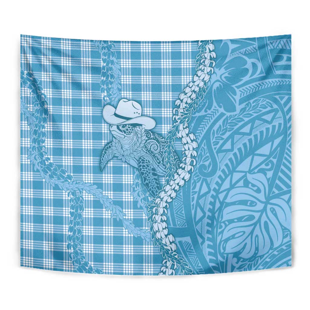 Blue Hawaii Palaka Cowboy Turtle Tapestry Hawaiian Paniolo Puakenikeni Maile Lei - Polynesian Pride
